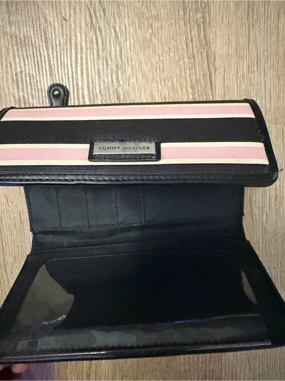 Tommy Hilfiger Navy, Pink & White Striped Trifold Wallet